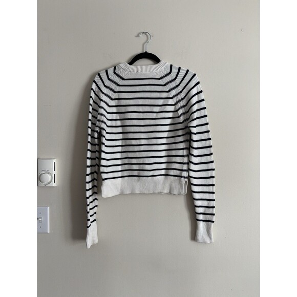 French Connection XS Striped Chunky Knit Minimalist Sweater Black White Preppy - Picture 6 of 8